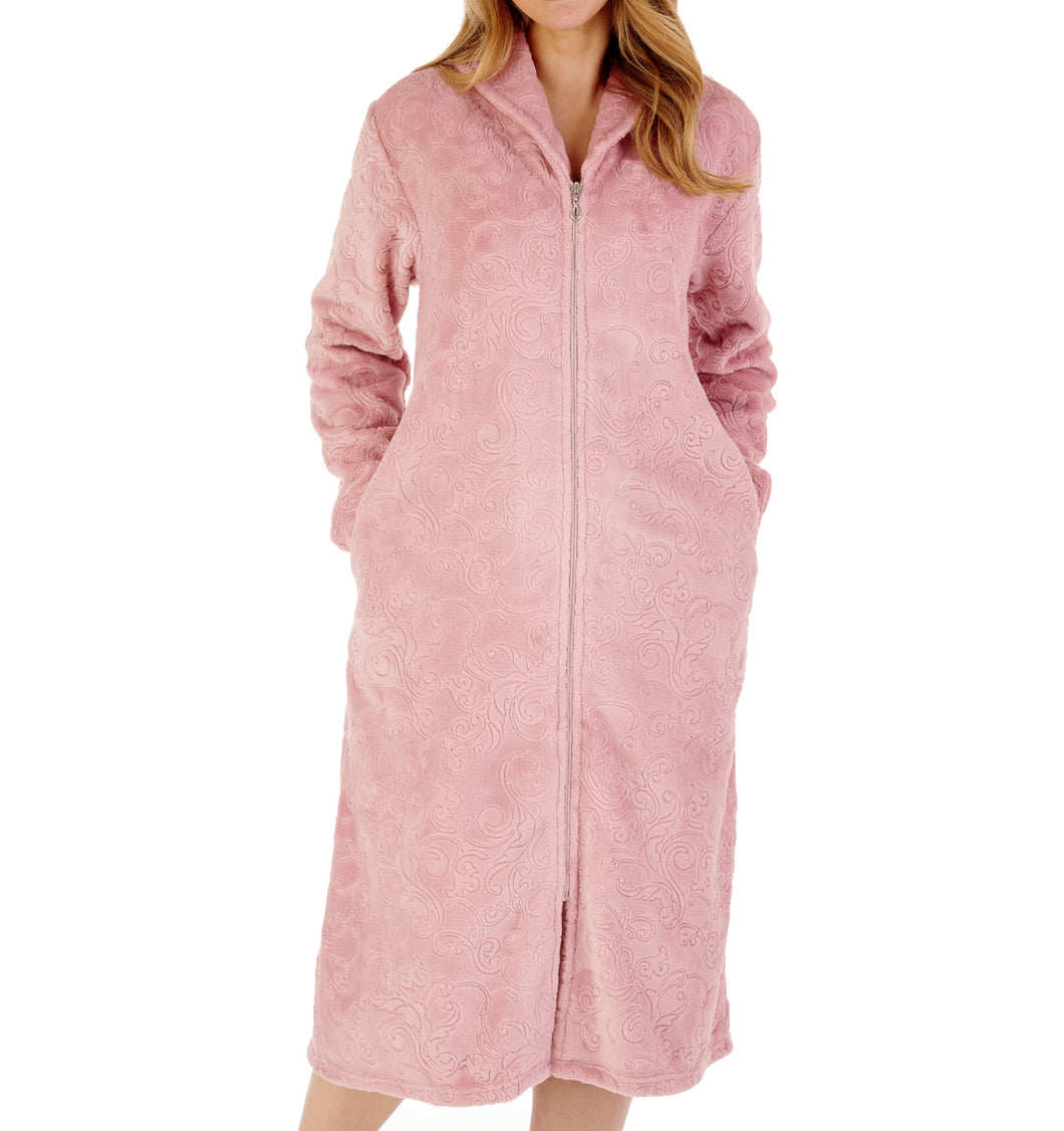 Slenderella Ladies Embossed Fleece Zip Up Dressing Gown (4 Colours)