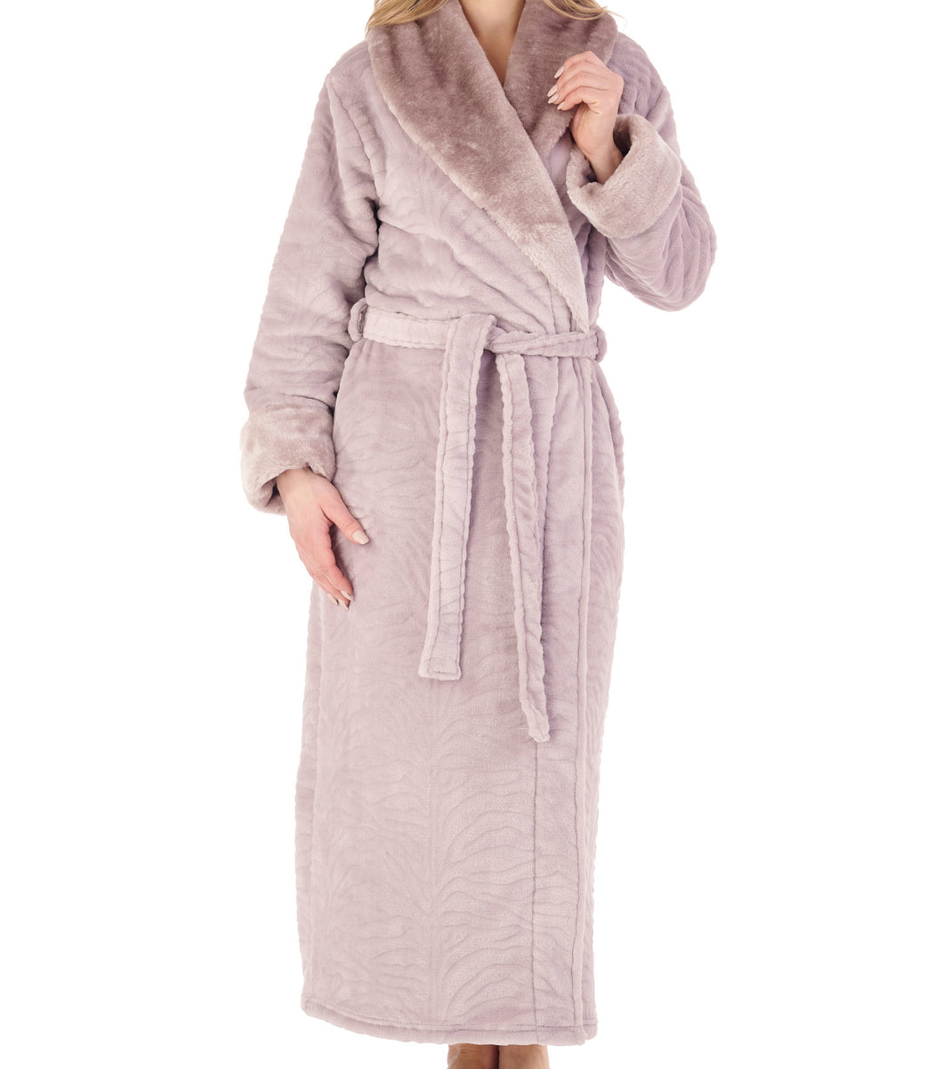 Slenderella Zebra Fleece Faux Fur Shawl Collar Dressing Gown (3 Colours)