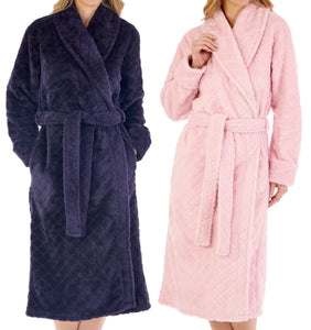 Slenderella Ladies Diamond Flannel Fleece Dressing Gown (2 Colours)