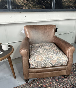 Ex Display Leather Wellington Chair with Fabric Cushion