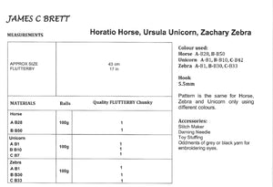 James Brett Chunky Crochet Pattern – Horatio Horse, Ursula Unicorn & Zachary Zebra (JB933)