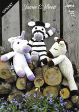 Load image into Gallery viewer, James Brett Chunky Crochet Pattern – Horatio Horse, Ursula Unicorn &amp; Zachary Zebra (JB933)