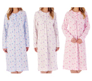 Slenderella Ladies Floral Picot Trim Long Sleeved Nightdress (3 Colours)