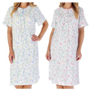 Slenderella Trailing Floral Print Short Sleeve Jersey Nightie (2 Colours)