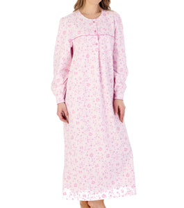 Slenderella Ladies Floral Flannel Cuff Sleeve Long Nightdress (3 Colours)