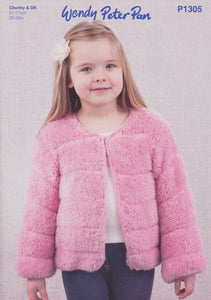 Wendy Peter Pan Chunky Knitting Pattern - Girls Jacket (P1305)