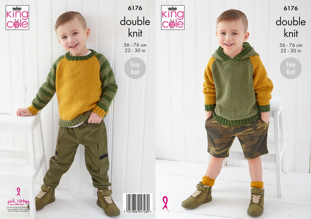 King Cole Double Knitting Pattern – 6176 Kids Sweater & Hoodie