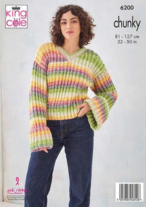 King Cole Knitting Pattern for Women’s Chunky Sweater & Cardigan 6200