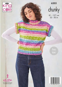 King Cole Knitting Pattern for Women’s Chunky Sweater & Slipover 6203