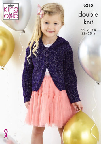 King Cole Double Knitting Pattern – Girls Glitter Cardigans (6210)