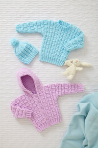 King Cole Double Knitting Pattern - Baby Jacket, Sweater Sleeping Bag & Hat (6212)