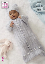 Load image into Gallery viewer, King Cole Double Knitting Pattern - Baby Jacket, Sweater Sleeping Bag &amp; Hat (6213)