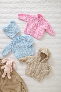 King Cole Double Knitting Pattern - Baby Jacket, Sweater Sleeping Bag & Hat (6213)