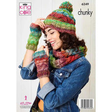 Load image into Gallery viewer, King Cole Knitting Pattern Womens Chunky Sweater, Cowl, Hat &amp; Hand Warmer (6249)