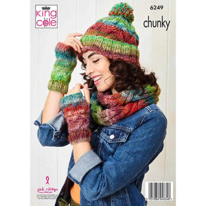 King Cole Knitting Pattern Womens Chunky Sweater, Cowl, Hat & Hand Warmer (6249)