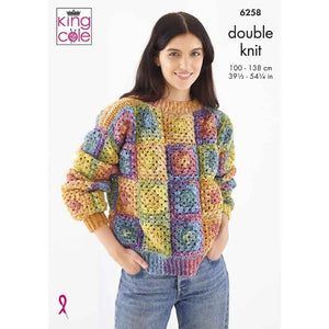 King Cole Double Knit Crochet Pattern Granny Square Cardigan & Jumper (6258)