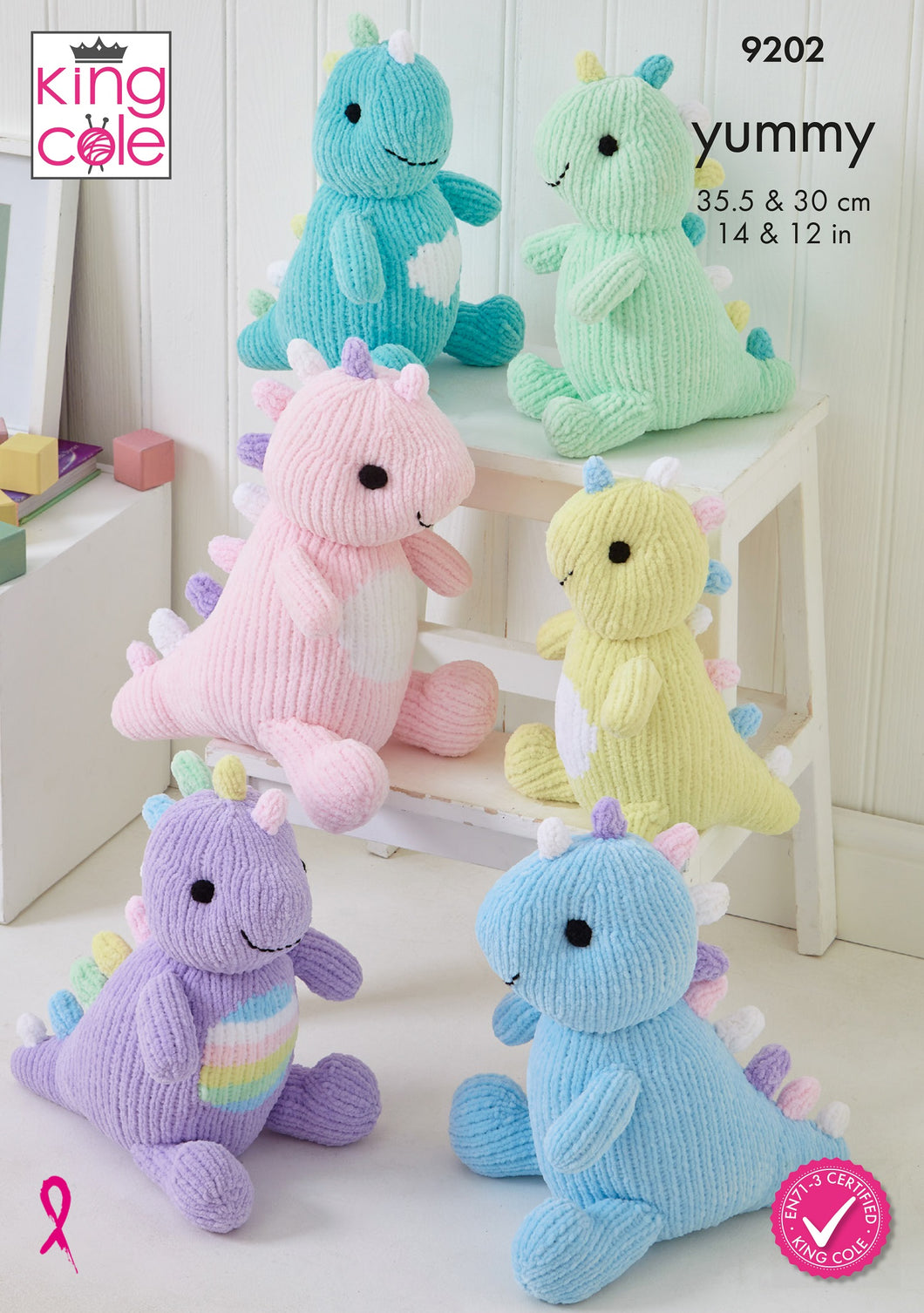 King Cole Knitting Pattern for Small & Large Dinosaur Stuffed Toys (9202)