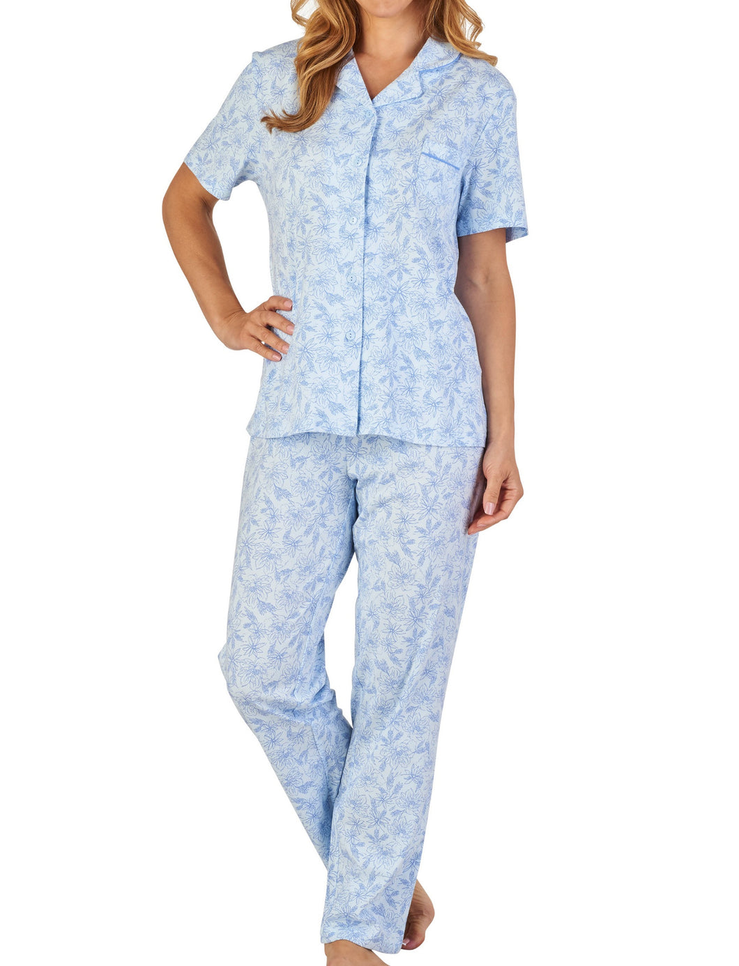 Slenderella Ladies Floral Meadow Jersey Pyjamas Set (3 Colours)