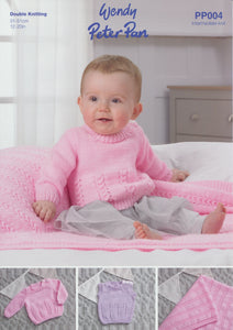 Wendy Peter Pan Baby Double Knitting Pattern - Jumper Slipover & Blanket (PP004)