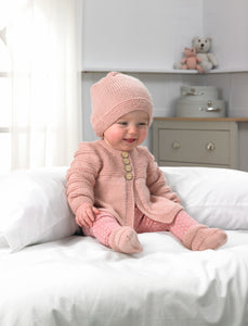 Wendy Peter Pan Baby Double Knitting Pattern - Cardigans Hat & Bootees (PP005)