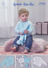 Load image into Gallery viewer, Wendy Peter Pan Baby 4ply Knitting Pattern - Cardigan Hat &amp; Bootees (PP036)