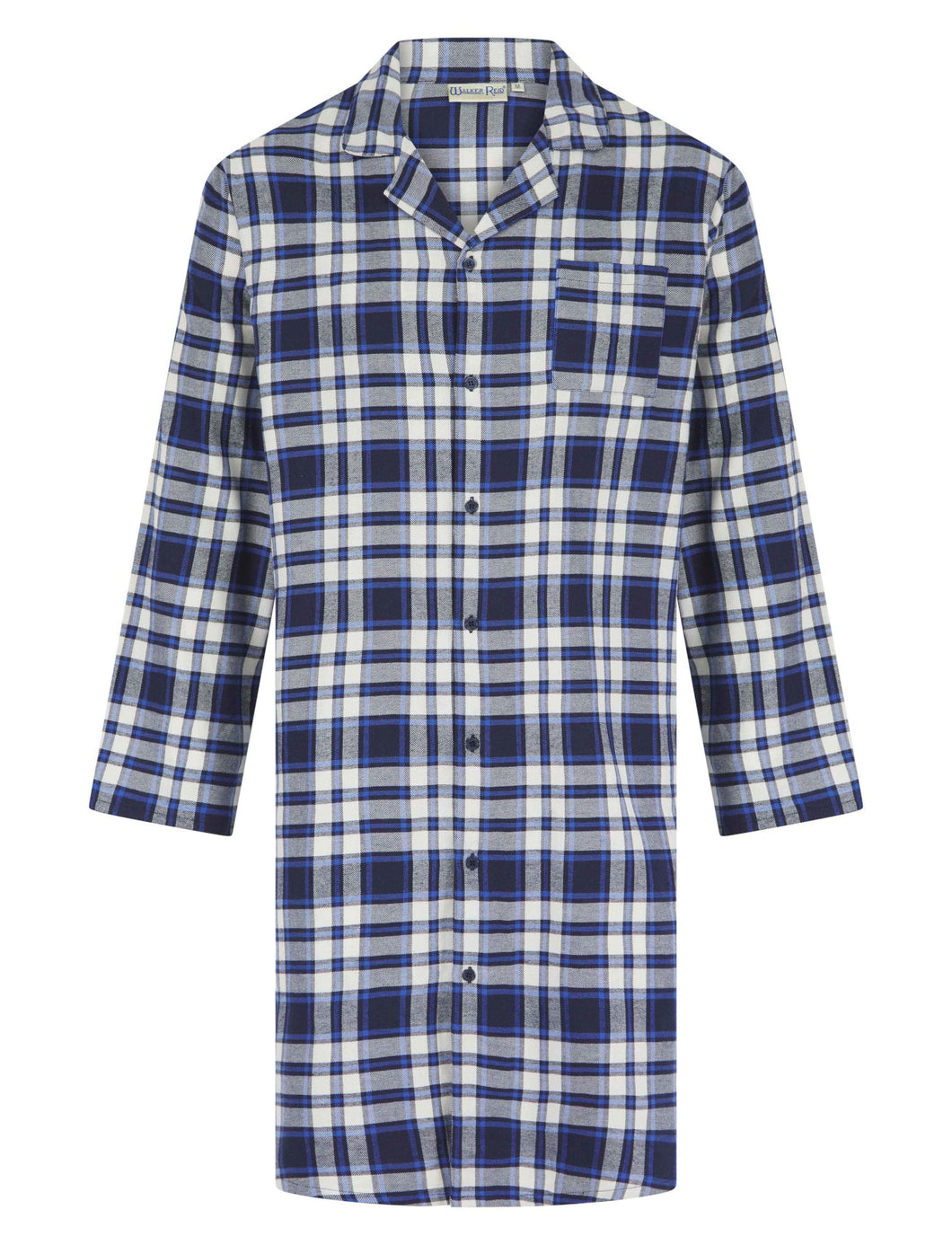 Walker Reid Mens Blue Checked Polycotton Nightshirt