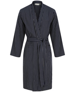 Walker Reid Mens Navy Striped Cotton Dressing Gown (Small - 4XL)