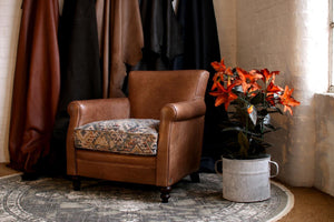 Ex Display Leather Wellington Chair with Fabric Cushion