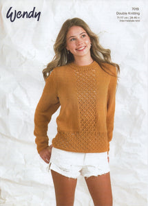 Wendy Ladies Double Knitting Pattern – Sweater (7019)