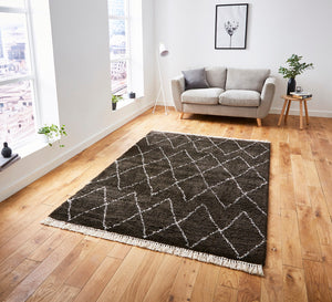 Boho Moroccan Beni Ourain Diamond Pattern Shaggy Pile Rug (5 Colours)