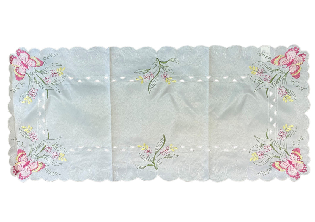 Embroidered Butterfly Table Runner with Scalloped Edge 16