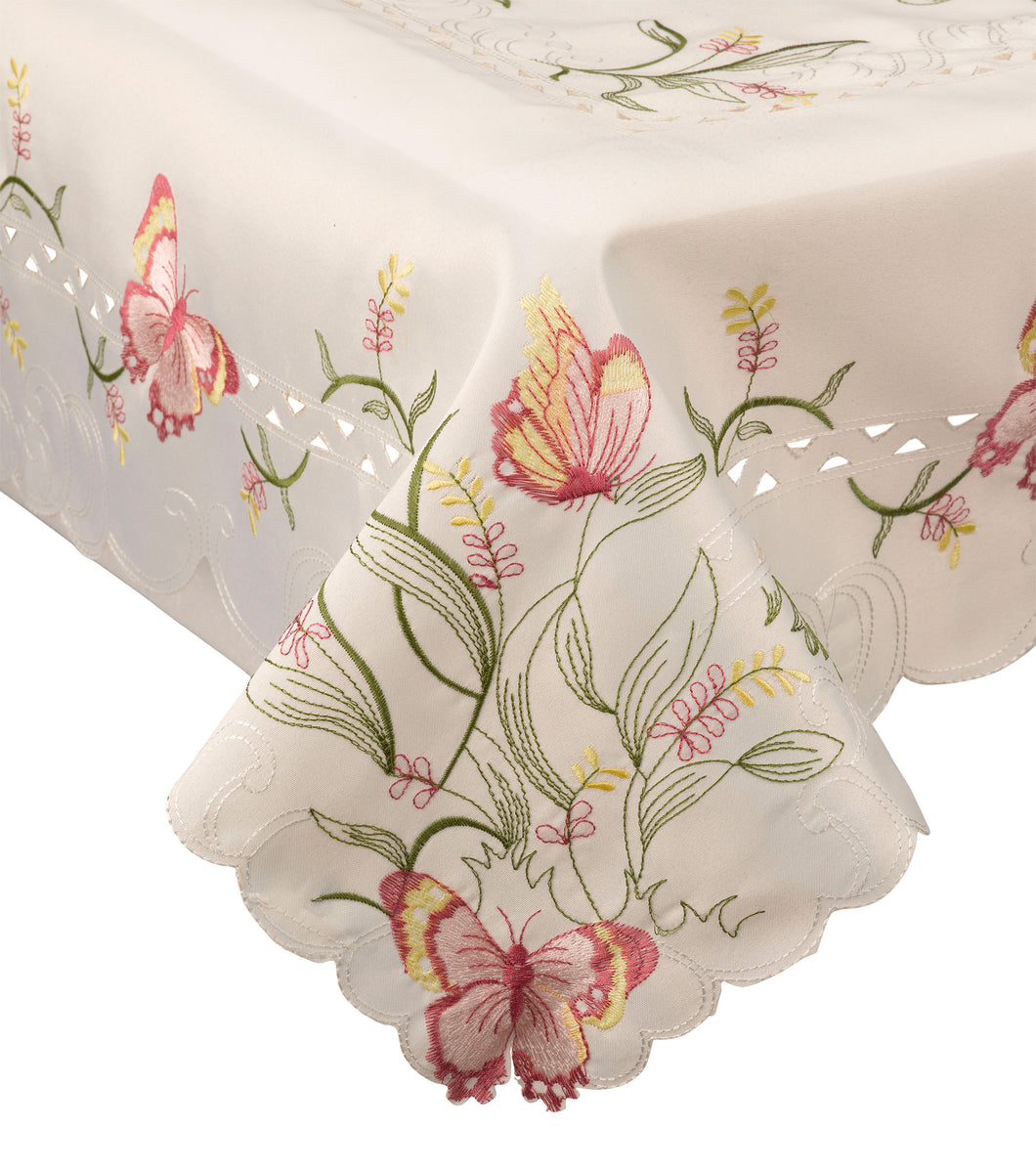 Embroidered Butterfly Tablecloth with Scalloped Edge 36