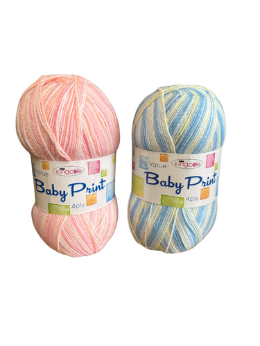 King Cole Big Value Baby Print 4 Ply Knitting Yarn 100g Ball (Lagoon or Princess)