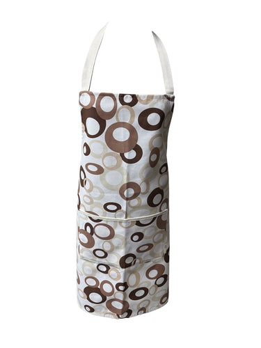 100% Cotton Bib Apron with Large Pocket 60cm x 80cm (Brown & Beige Circles)