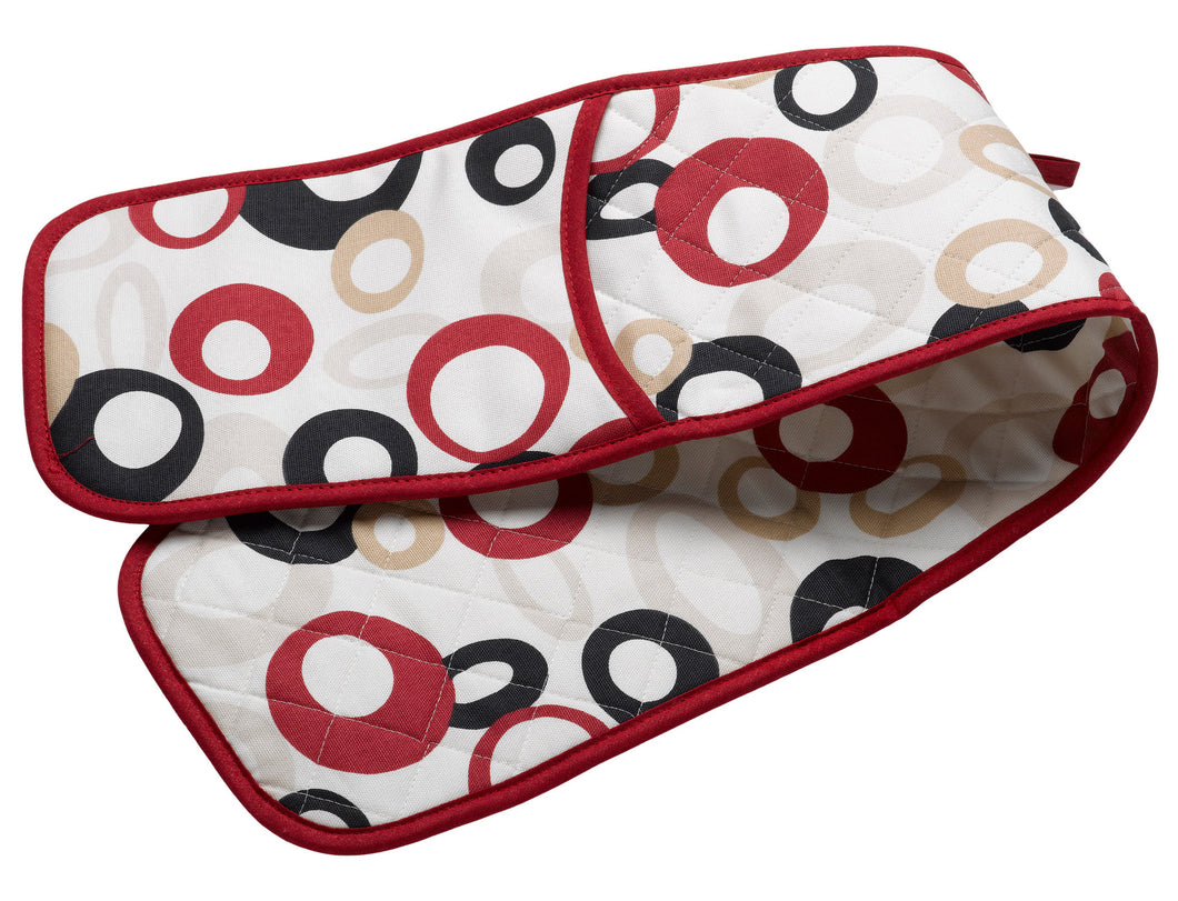 Circles Pattern Quilted Cotton Double Oven Glove (Red)