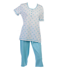 Load image into Gallery viewer, Ladies 100% Cotton Flower &amp; Polka Dot Pyjamas S - XL (Aqua or Red)