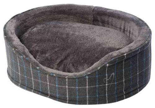 Gor Pets Grey Premium Bed Checked Fleece Oval Puppy Dog Basket