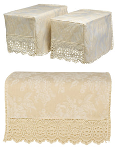 Jacquard Macrame Square Arm Caps or Chair Back with Floral Lace Trim (Cream)