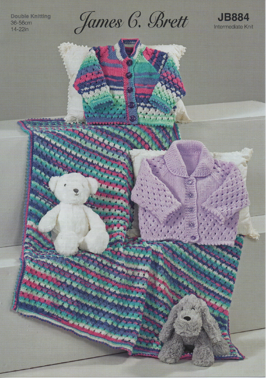 James Brett DK Knitting Pattern – Baby Cardigans & Blanket (JB884)