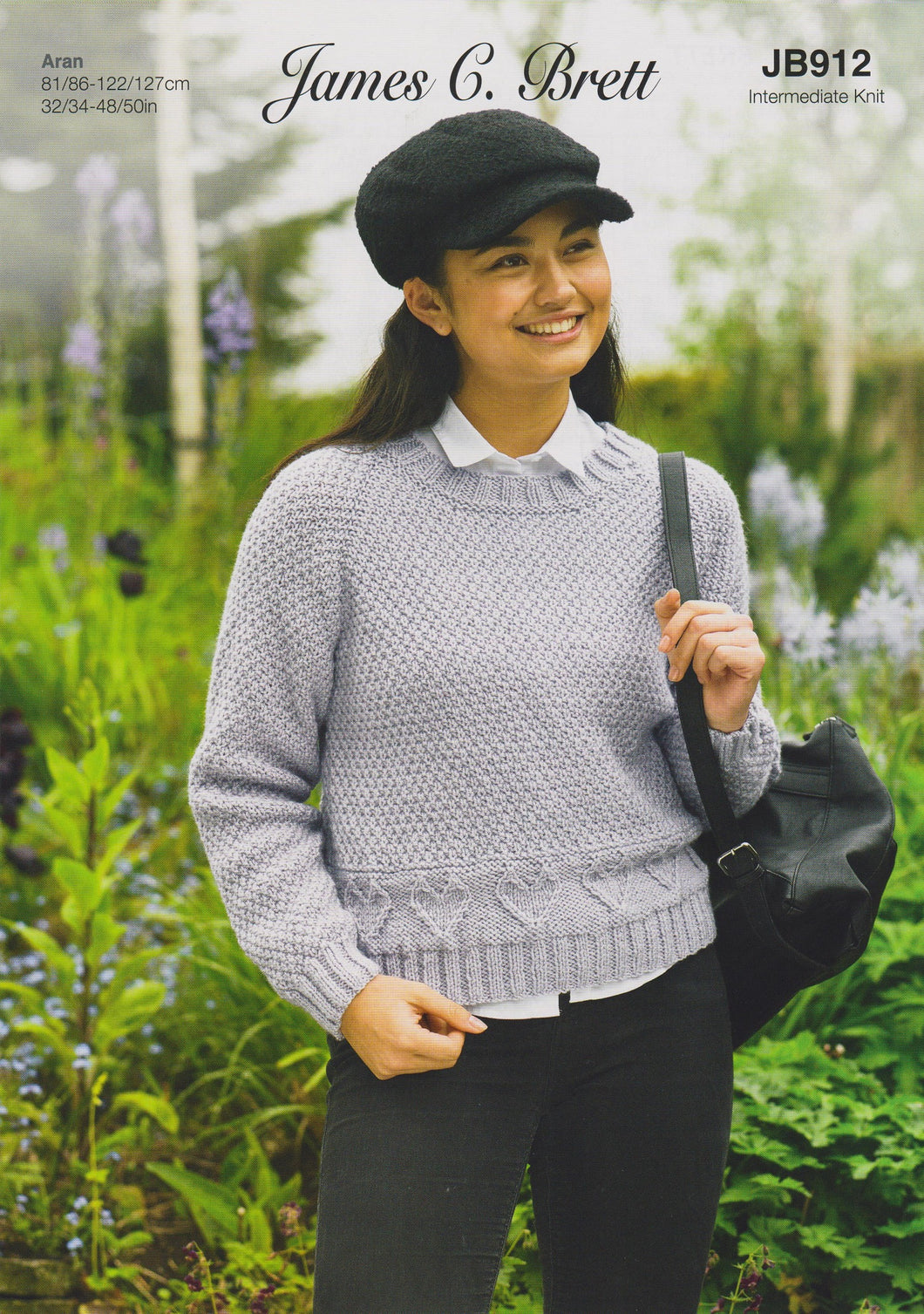 James Brett Aran Knitting Pattern Ladies Heart Detail Sweater (JB912)