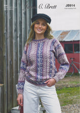 Load image into Gallery viewer, James Brett Aran Knitting Pattern Ladies Fair Isle Sweater (JB914)