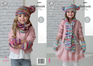 King Cole Bamboozle Knitting Pattern - Girls Winter Accessories (4391)