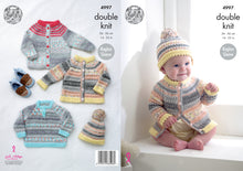 Load image into Gallery viewer, King Cole Double Knitting Pattern - Baby Cardigans Sweater &amp; Hat (4997)