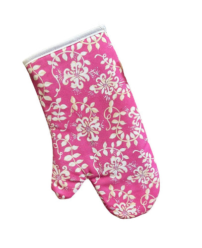 Pink & White Floral Pattern Quilted Cotton Single Oven Glove