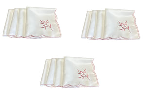 Table Napkins Embroidered Sprig Design 18" x 18" (4 Colours)