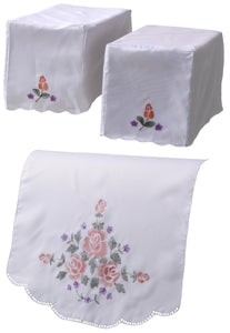 Printed Flower Square Arm Caps & Chair Back Set (Coral Pink)