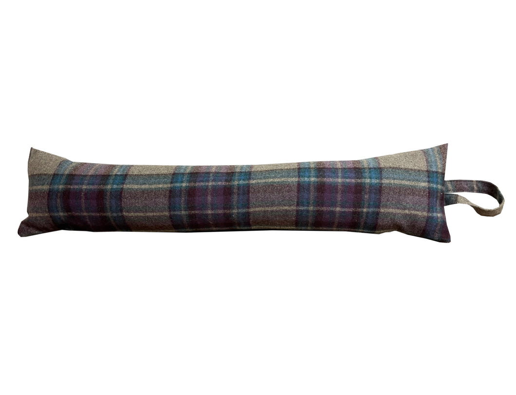 Purple Blue & Grey Check Wool Draught Excluder 3ft