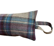 Load image into Gallery viewer, Purple Blue &amp; Grey Check Wool Draught Excluder 3ft