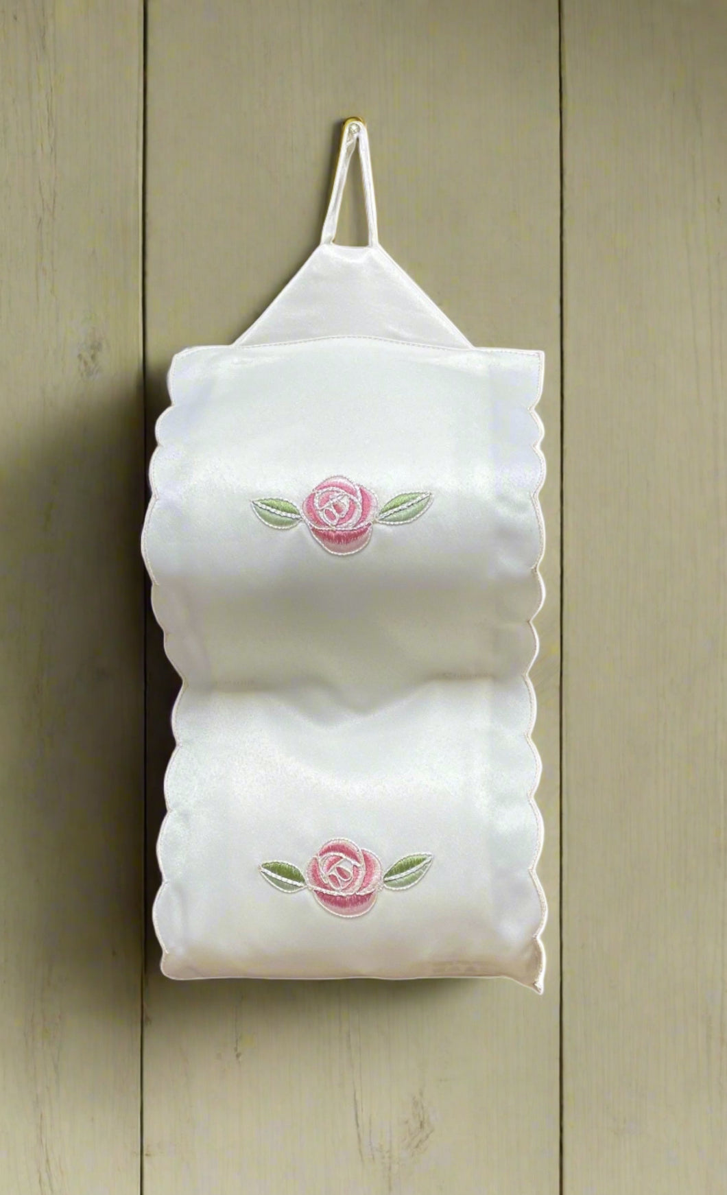 Rose Embroidered Fabric Toilet Roll Holder