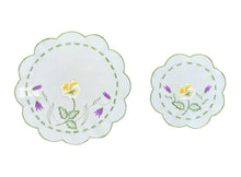 Load image into Gallery viewer, Pack of 6 Embroidered Spring Floral Scalloped Edge Doilies (2 Sizes)